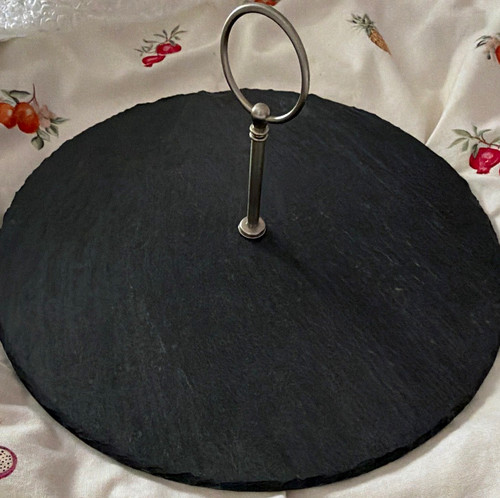 Round black slate cheese - round,